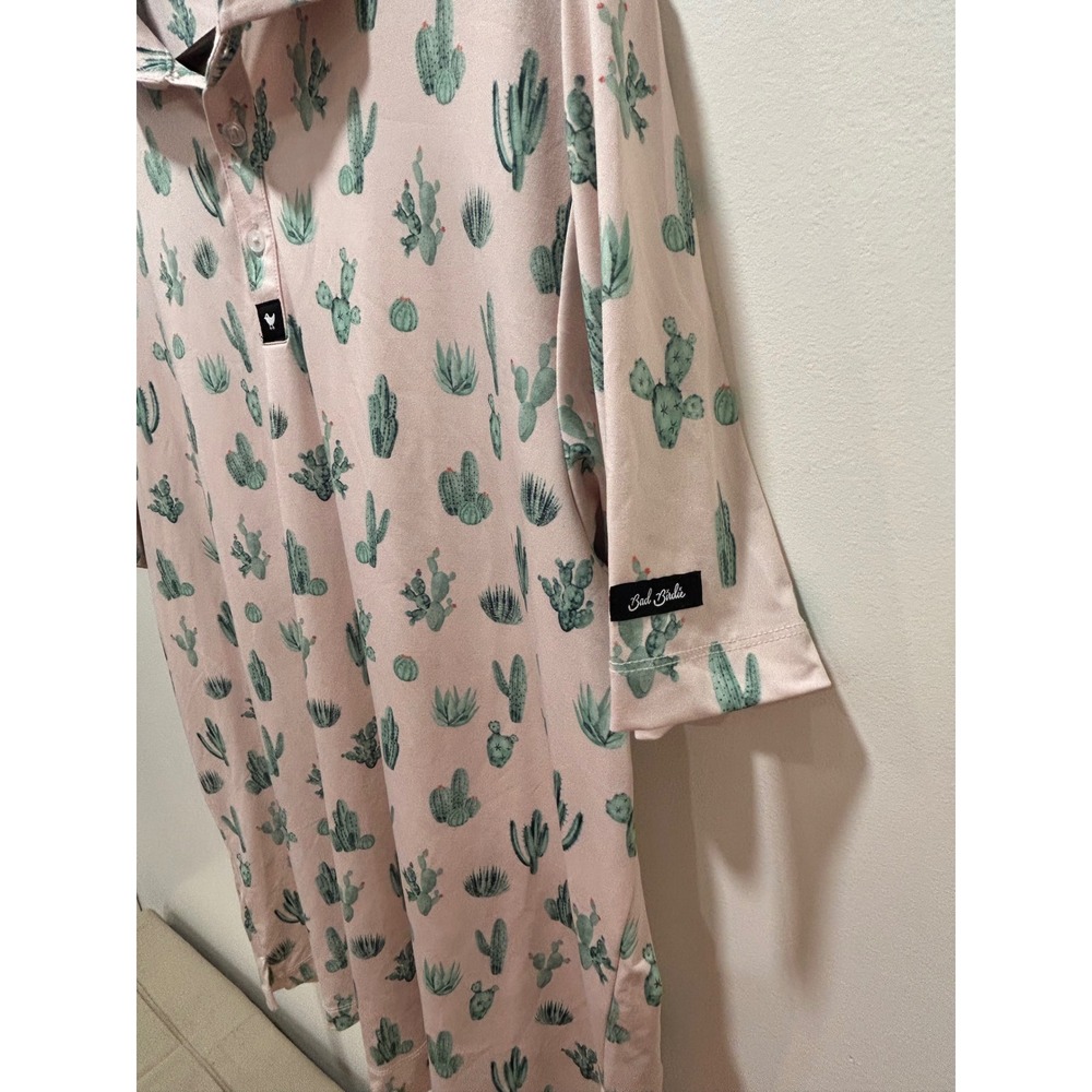 Bad Birdie Mens XL Pink Cactus Desert Print Golf Polo Performance Shirt - Picture 4 of 6